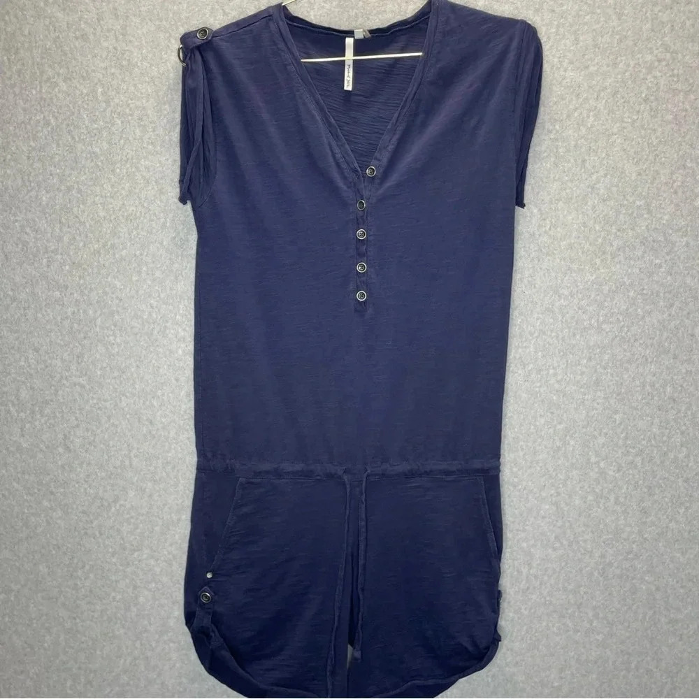 Michael Stars Oversized Rolled Sleeve Navy Blue Button Front Shorts Romper